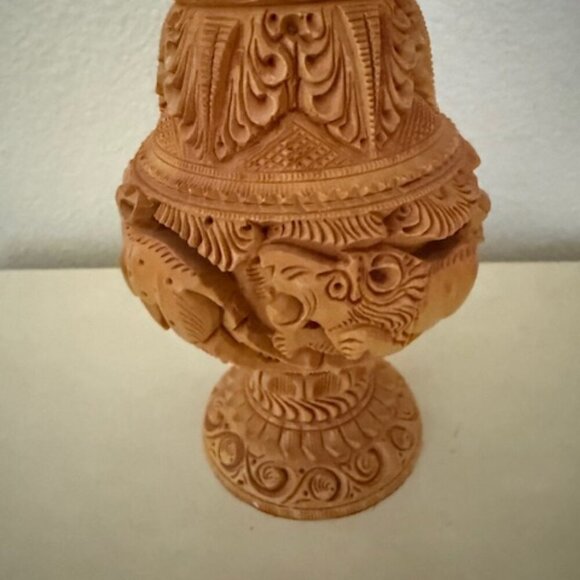 Wooden Flower Vase with Animal Carved vintage - Picture 3 of 5